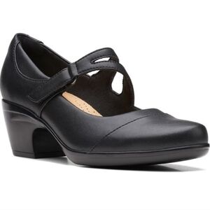 NIB Clarks Emily Clover Black Leather 8 Mary Jane Pumps Ankle Strap Comfort